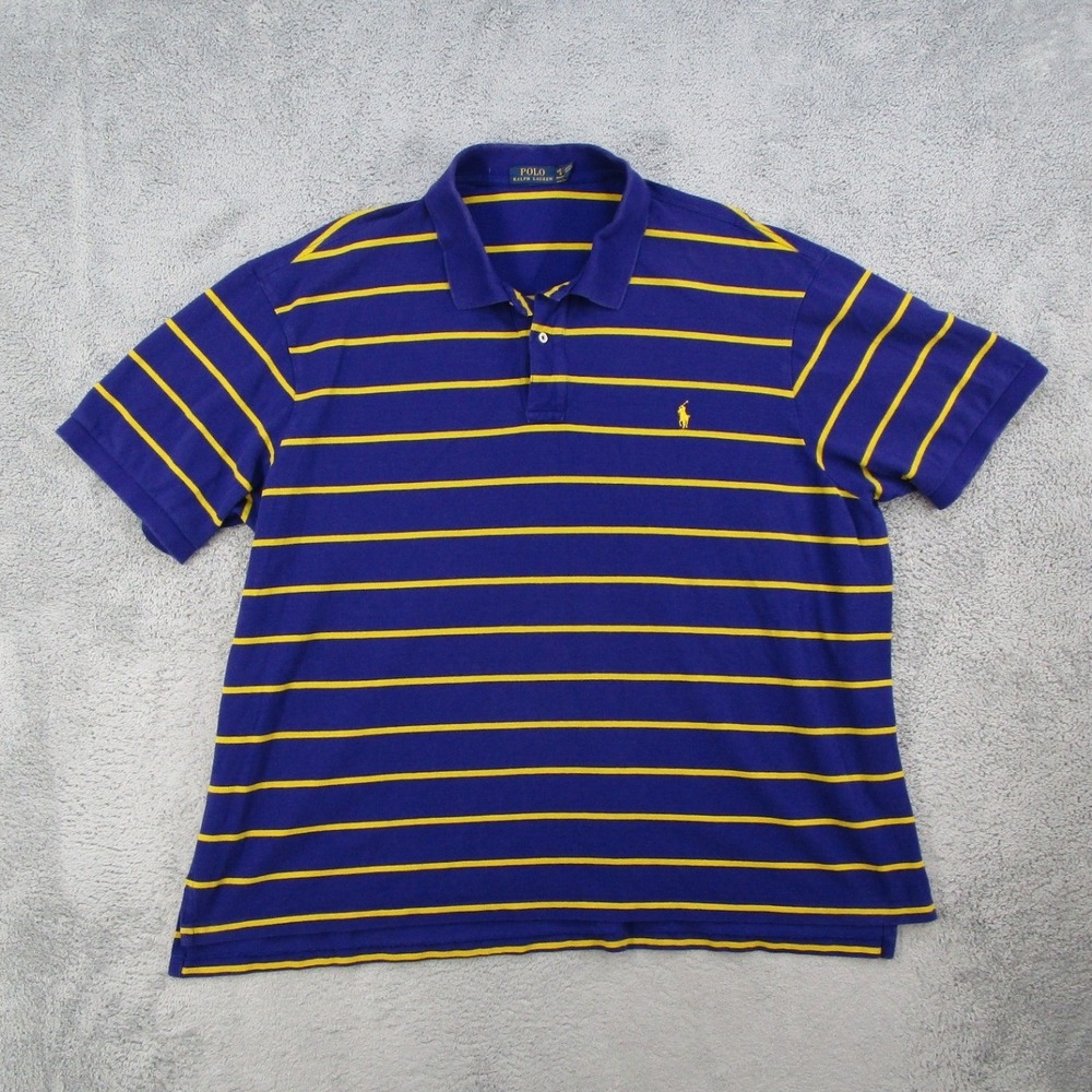 Polo Ralph Lauren Shirt Mens 4XB Blue Yellow Striped Short Sleeve Pony Logo Polo